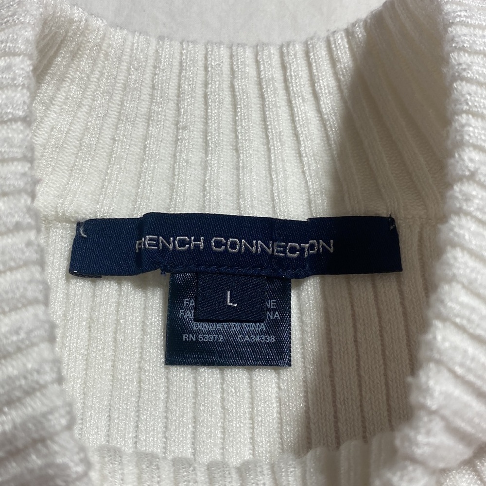 French Connection Ribbed White Blouse With Sheer Sleeves Size Large - Picture 7 of 7
